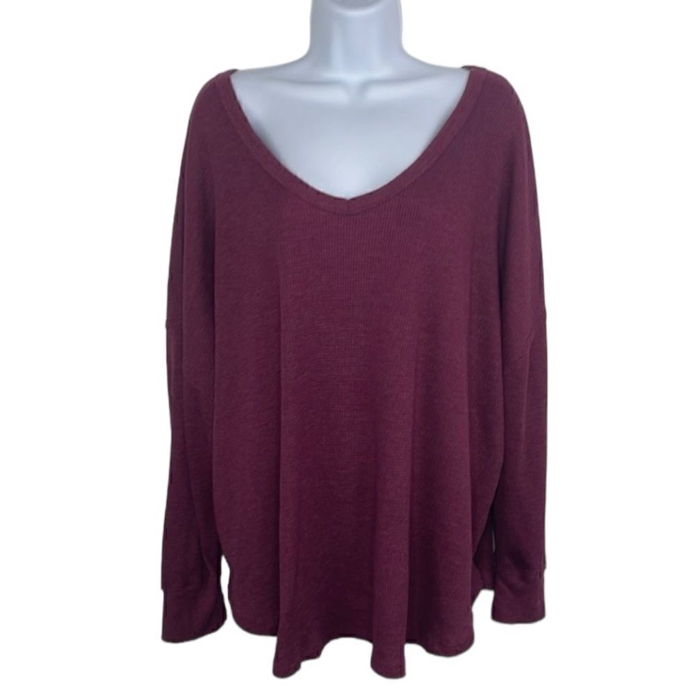Woman Within Waffle Knit Thermal Shirt Long Sleeve Purple size 2X